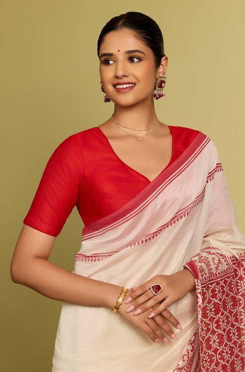Red Viscose Silk Woven Blouse