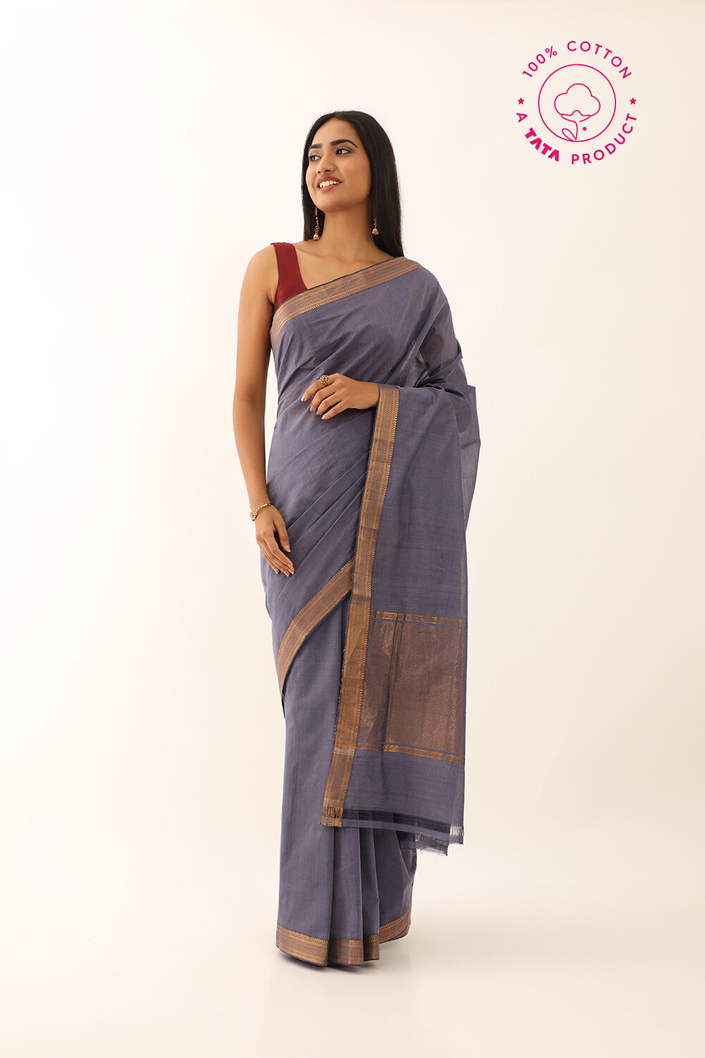 Violet Pure Cotton Woven Mangalgiri Saree image number null