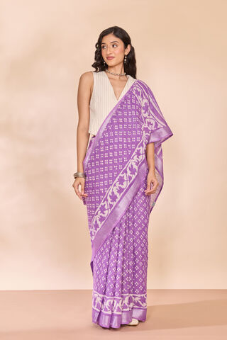 Light Violet Bagru Viscose Cotton Dabu Block Printed Saree thumbnail image number null
