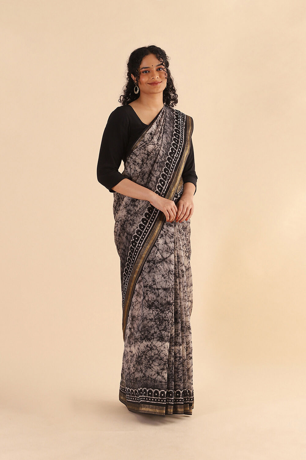 Black Pure Silk Cotton Batik Saree image number null