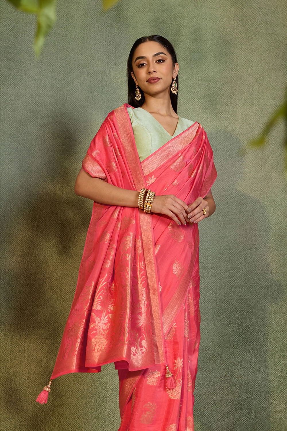 Pink Woven Pure Viscose Saree image number null