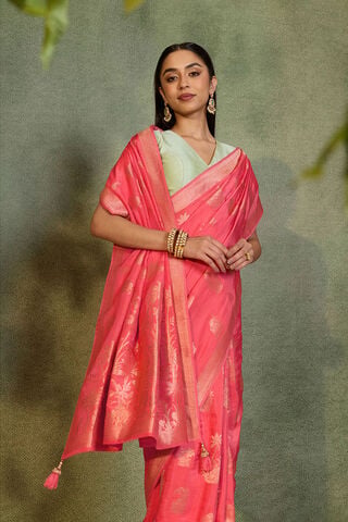 Pink Woven Pure Viscose Saree image number