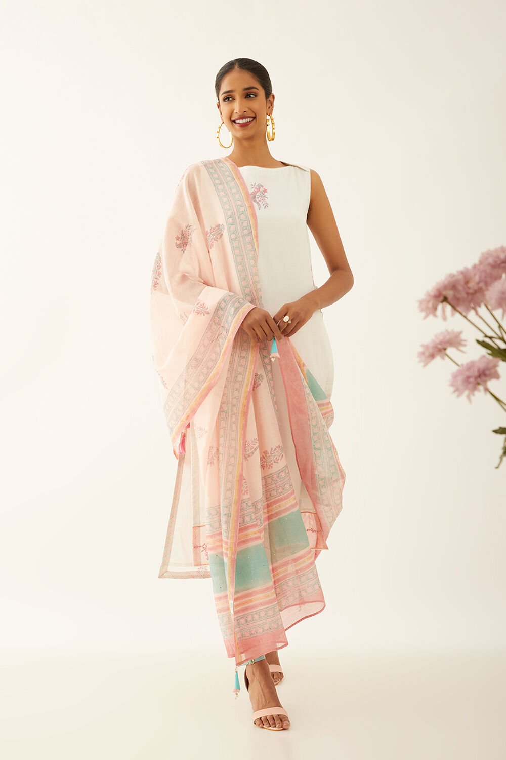 Pink Rajasthan Pure Silk Cotton Printed Sanganeri Dupatta image number null