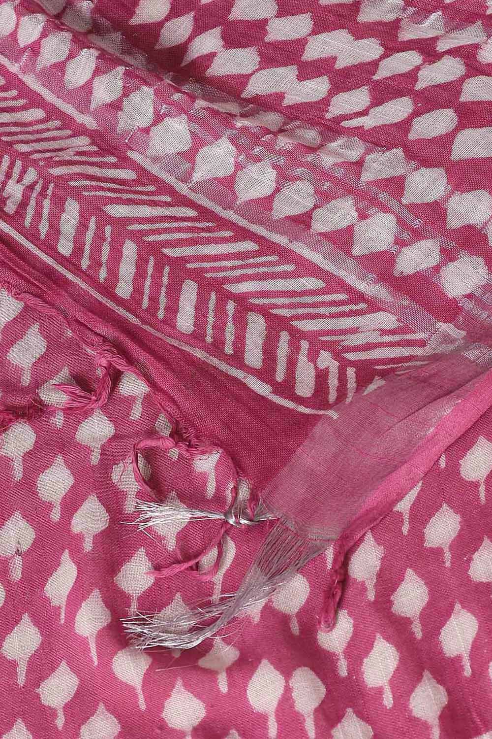Dark Pink Pure Cotton Linen Bagru Printed Saree image number null