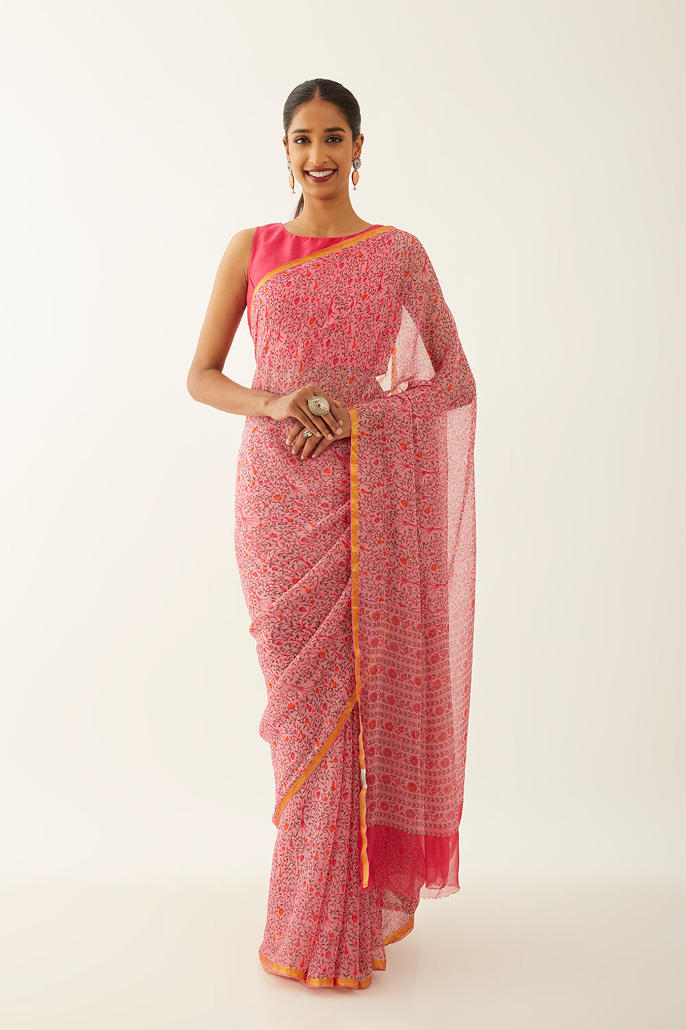 Light Pink Viscose Chiffon Printed Saree image number null