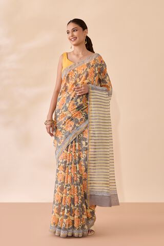 Light Yellow Rajasthan Pure Silk Cotton Printed Sanganeri Saree thumbnail image number null