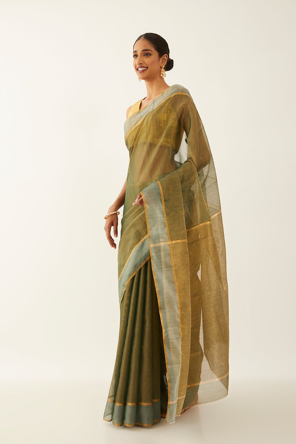 Dark Green Pure Cotton Tissue Chanderi Saree image number null