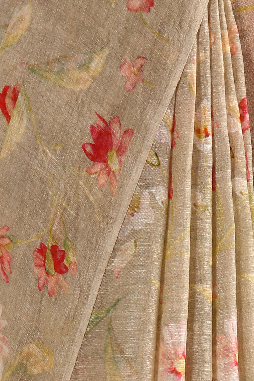 Grey Pure Linen Digital Printed Saree image number null