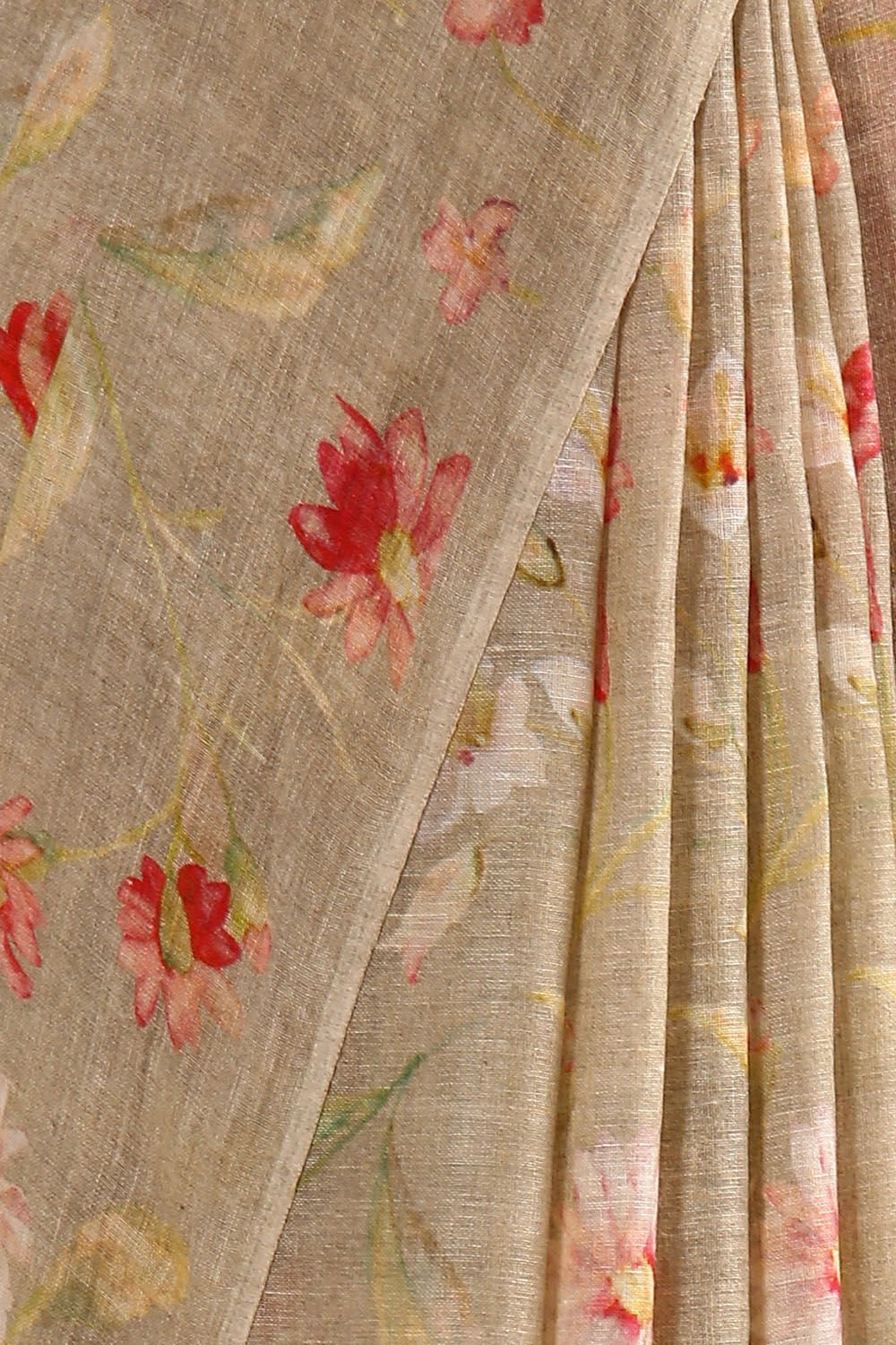 Grey Pure Linen Digital Printed Saree image number null