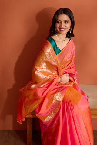 Pink Silk Viscose Banaras Cutwork Saree image number