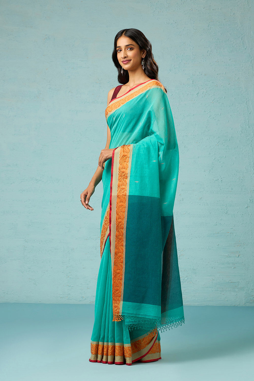 Green Bengal Pure Cotton Jamdani Saree image number null