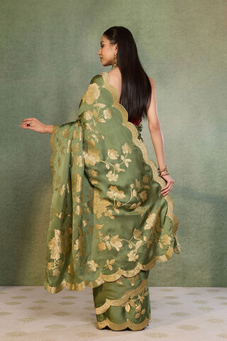 Green Woven Viscose Satin Saree thumbnail image number null