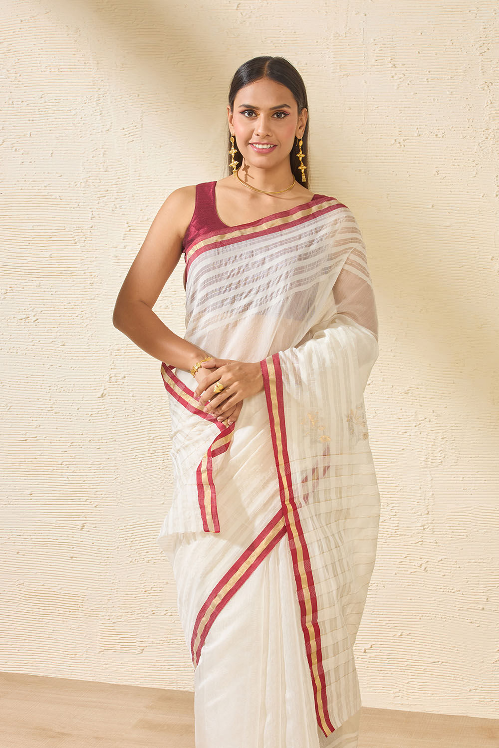 Off White Woven Pure Silk Cotton Chanderi Saree image number null