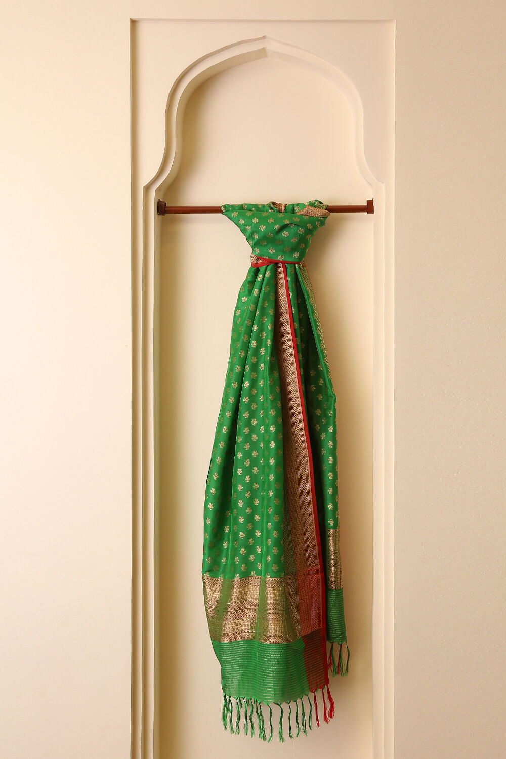 Green Silk Viscous Banaras Dupatta image number null