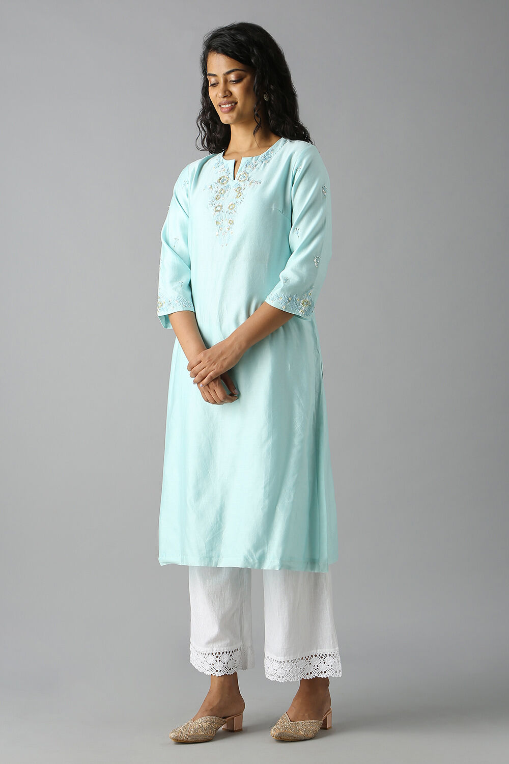 Light Blue Embroidered Kurta image number null