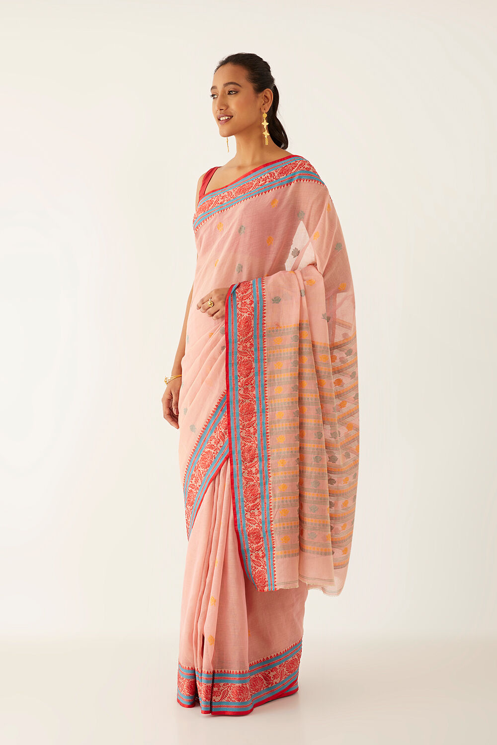 Pink Pure Cotton Jamdani Bengali Saree image number null
