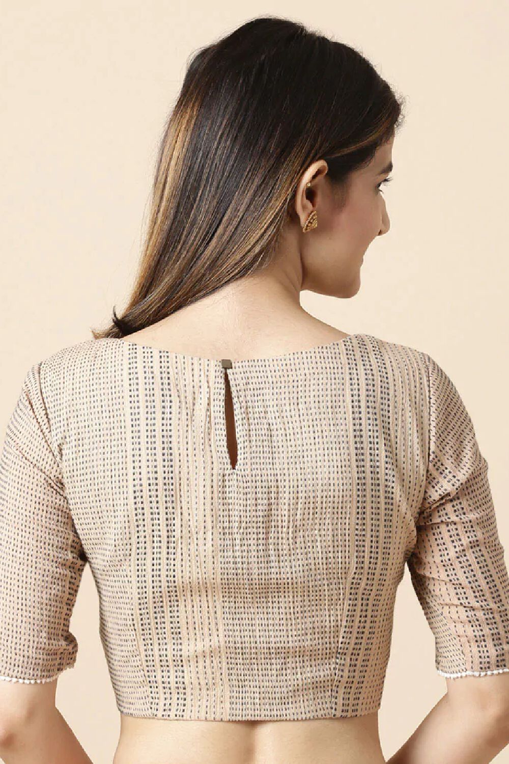 Beige Striped Cotton Blouse image number null