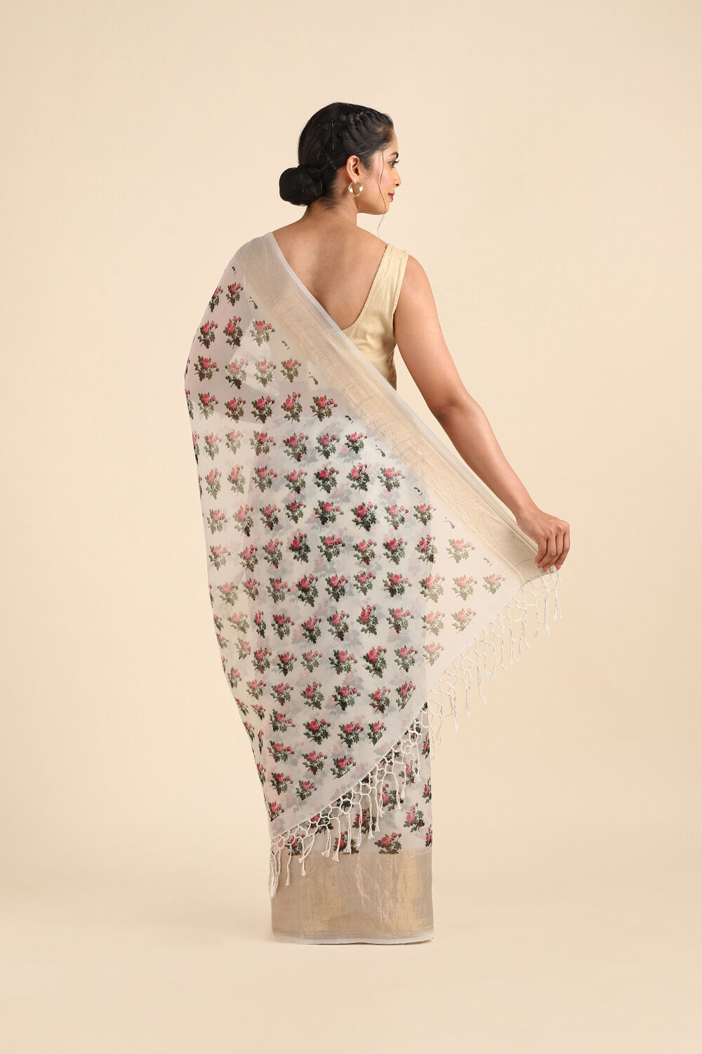 Off White Pure Silk Organza Digital Printed Saree image number null