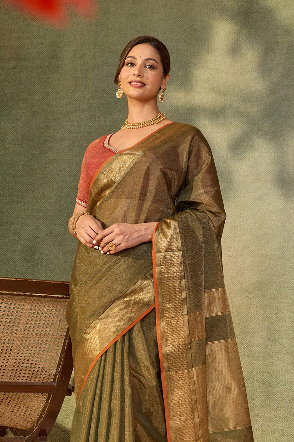 Green Woven Pure Tissue Cotton Maheshwari Saree image number null