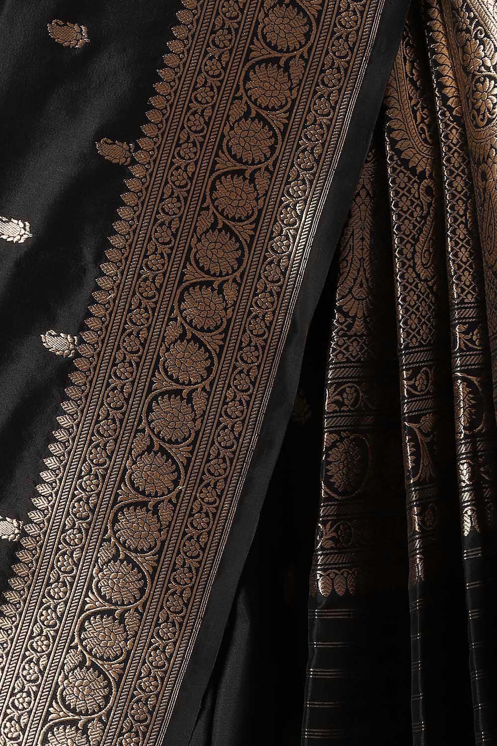 Black Pure Silk Banarasi Saree image number null