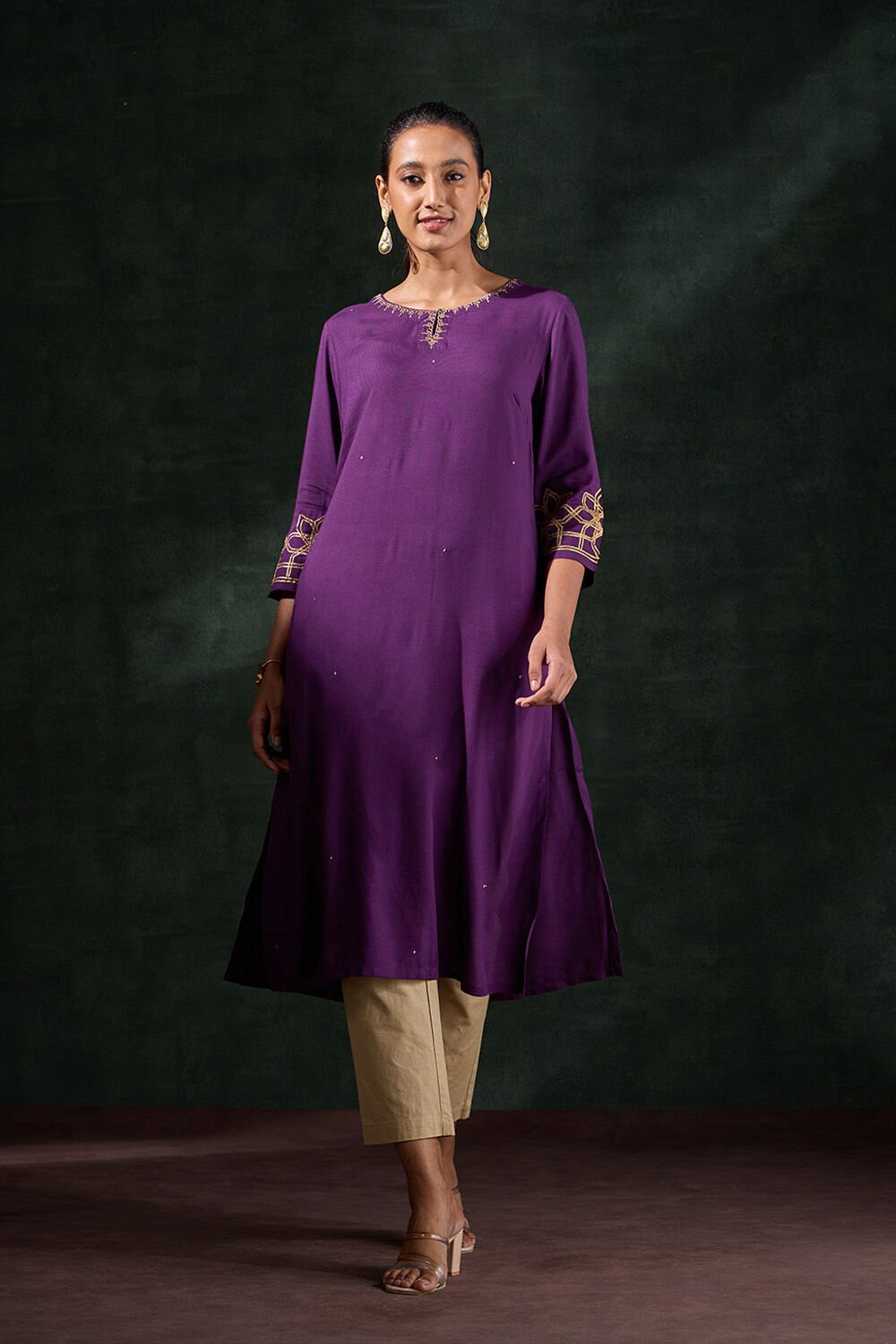 Dark Violet Viscose Embroidered Kurta image number null