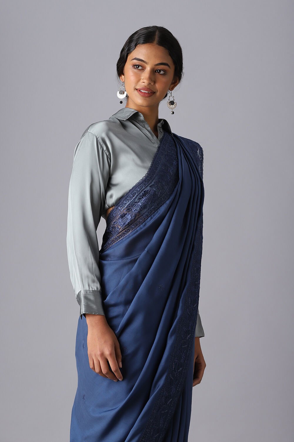 Blue Viscose Embroidered Saree image number null