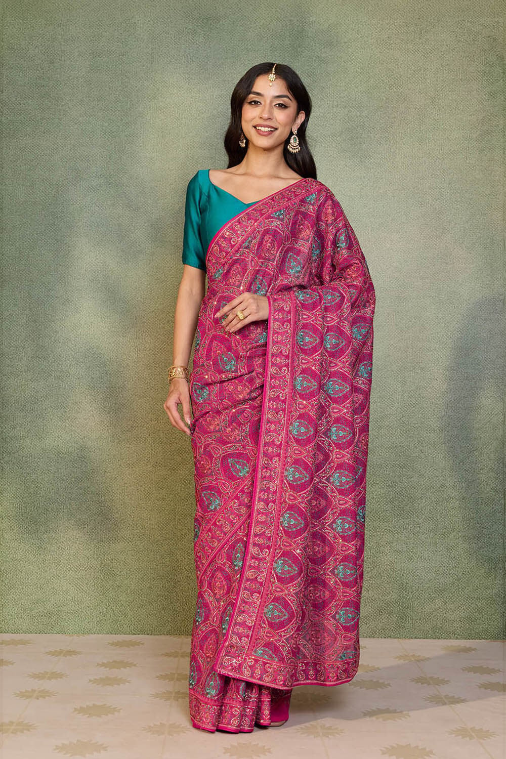 Pink Pure Viscose Embroidered Saree image number null