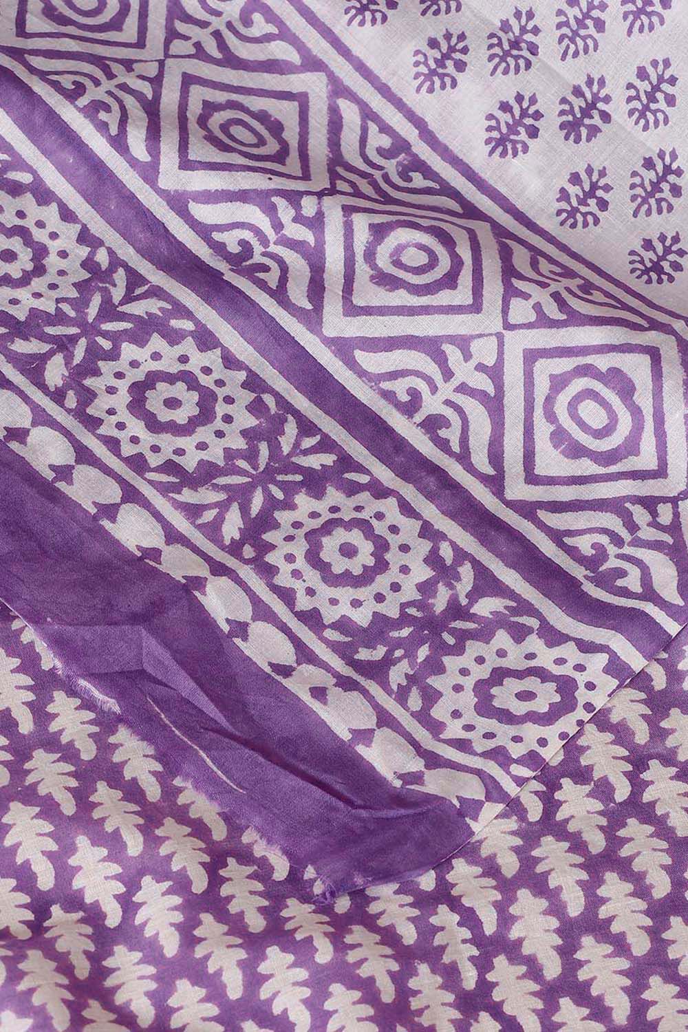 Purple Pure Cotton Sanganeri Printed Saree image number null