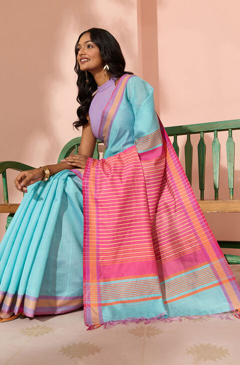 Blue Woven Silk Viscose Bhagalpur Saree