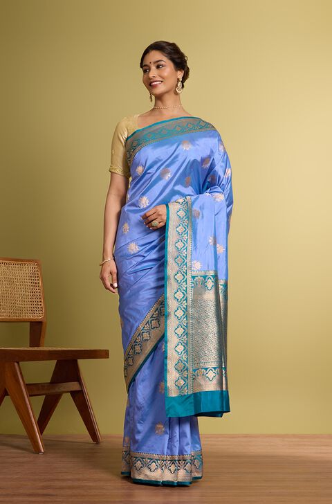 Blue Pure Silk Kadwa Banarasi Saree