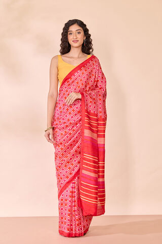 Pink Pure Silk Block Printed Bengal Saree thumbnail image number null