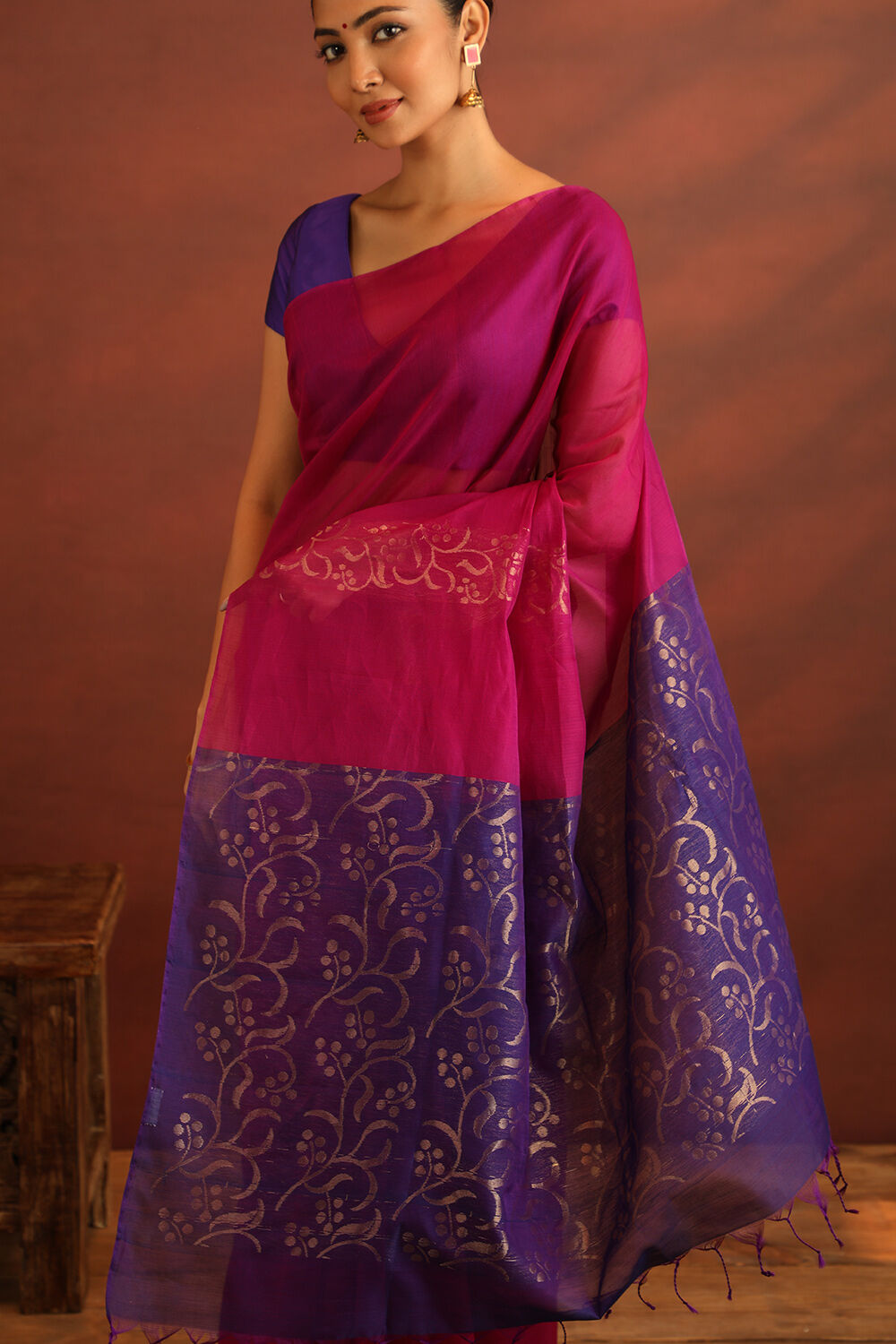 Dark Pink South Pure Silk Cotton Woven Saree image number null