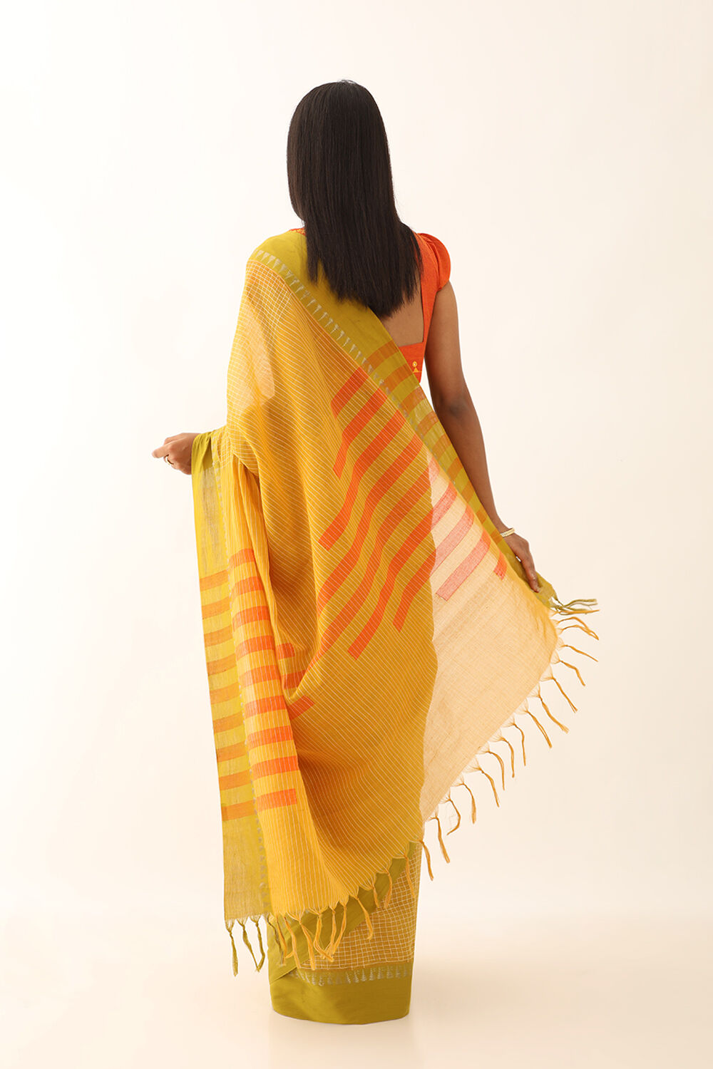 Dark Yellow Pure Cotton Woven Narayanpet Saree image number null