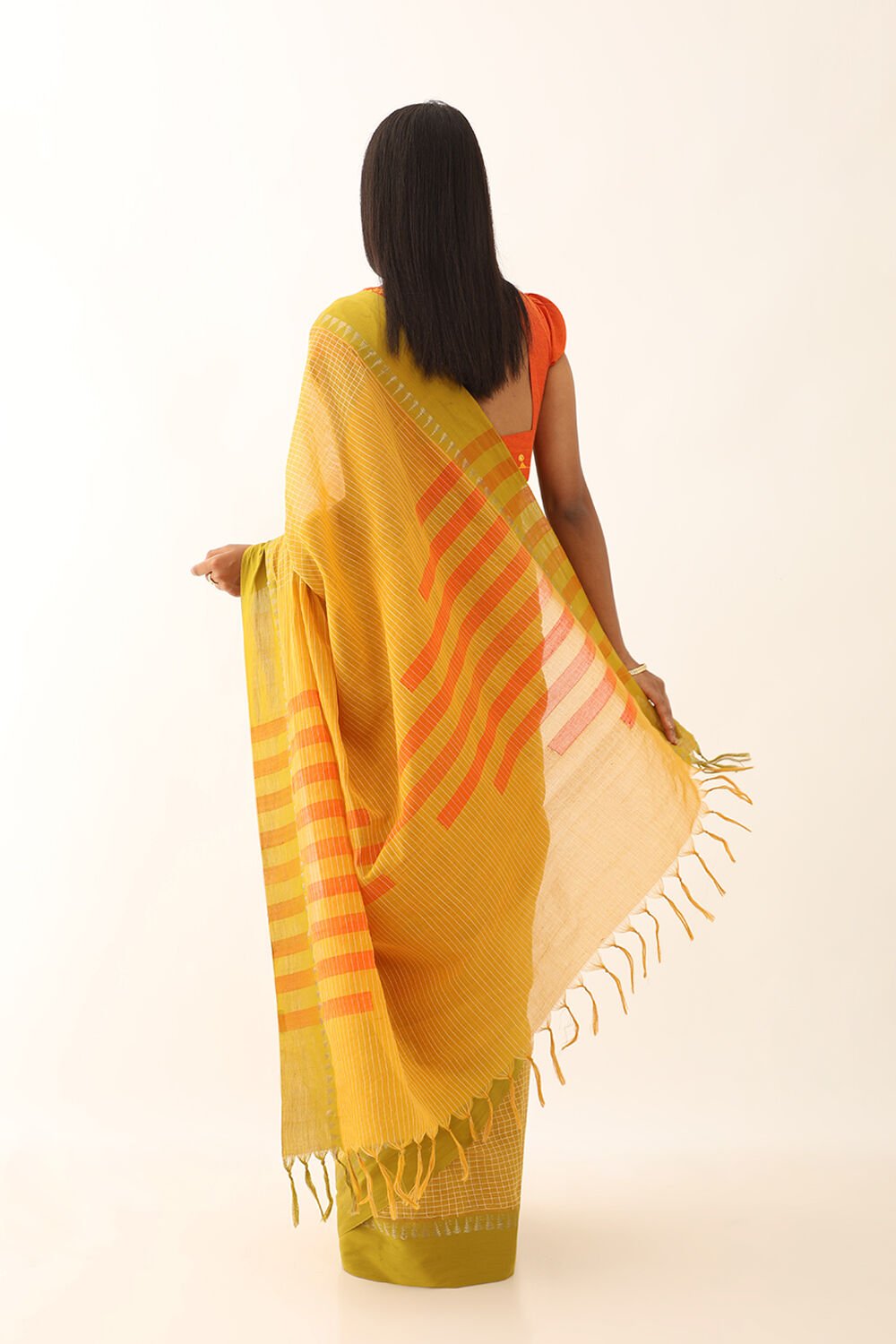 Dark Yellow Pure Cotton Woven Narayanpet Saree image number null