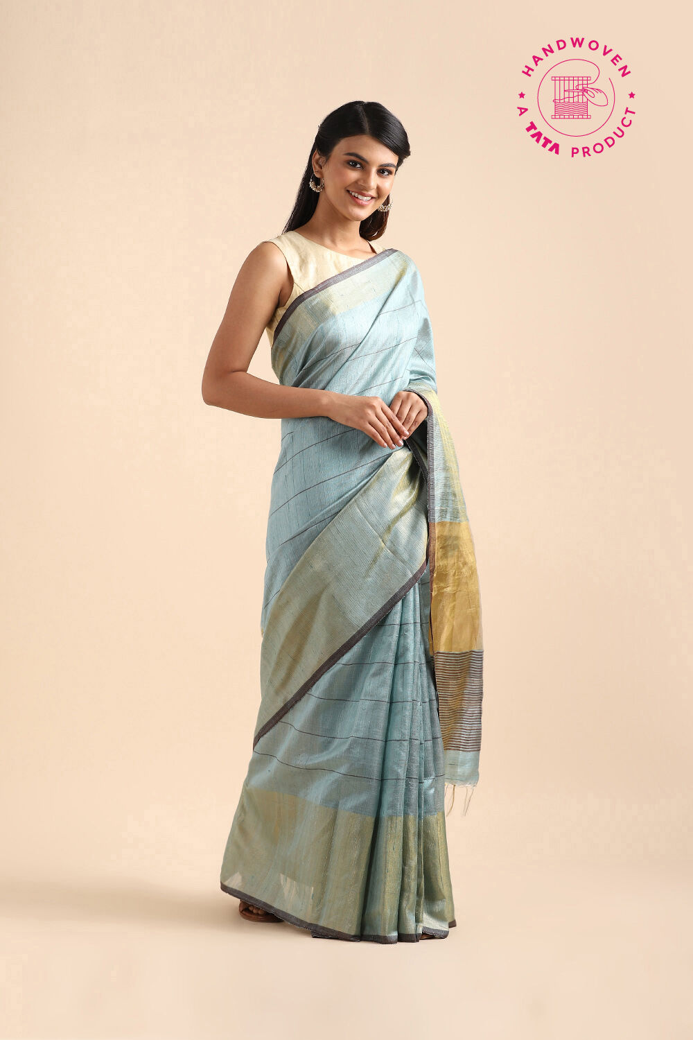 Green Pure Tussar Silk Bhagalpuri Saree image number null