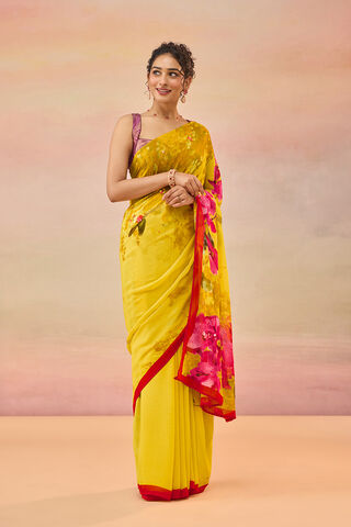 Yellow Bengal Printed Embroidered Viscose Georgette Saree thumbnail image number null