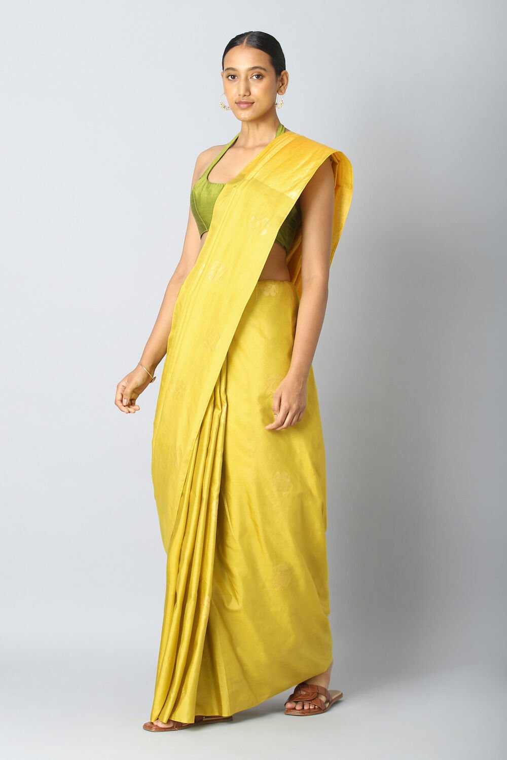 Light Green Pure Silk Tencel South Saree image number null