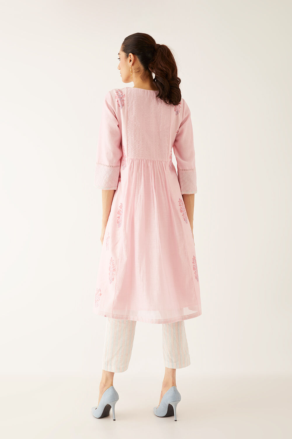 Light Pink Silk Cotton Block Printed Kurta Set image number null
