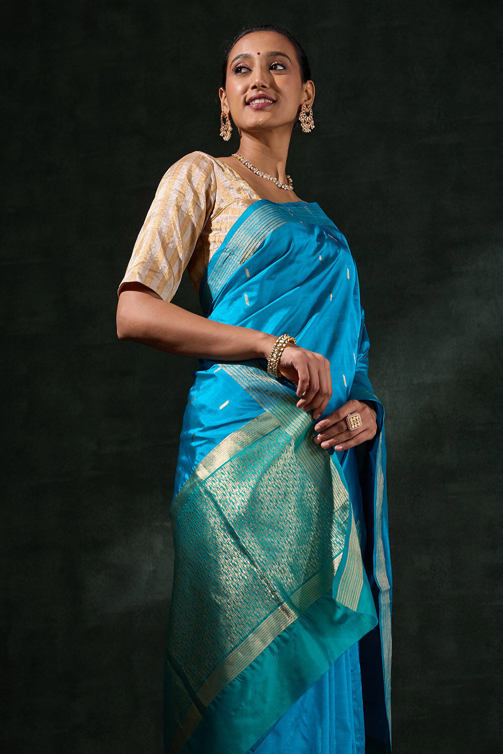 Blue Silk Viscose Cutwork Saree image number null
