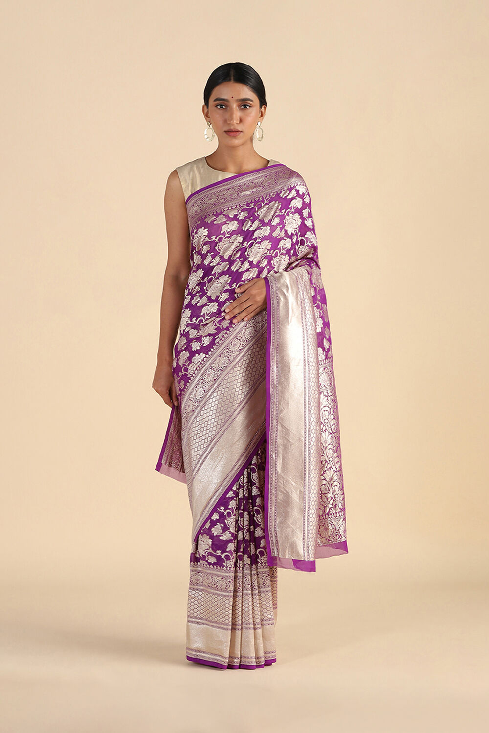 Purple Handwoven Banarasi Pure Georgette Saree image number null