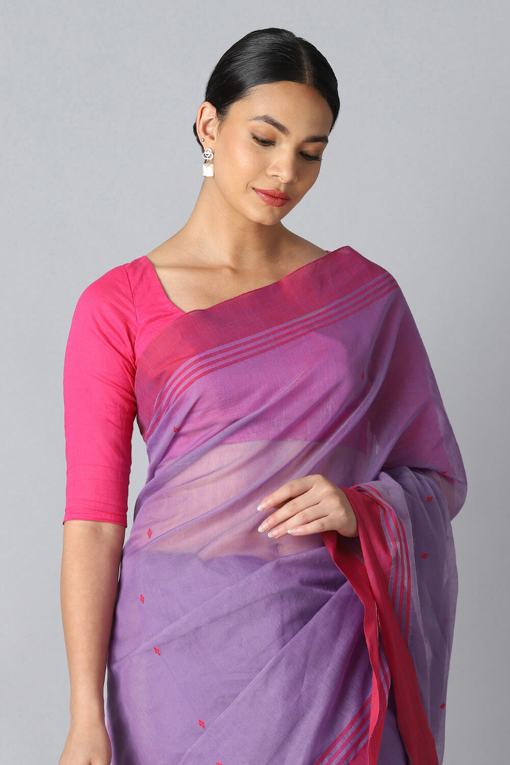 Purple Pure Silk Cotton Chanderi Saree image number null