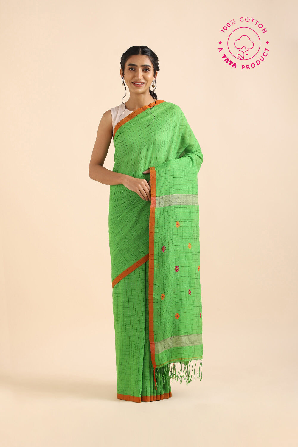 Green Pure Cotton Jamdani Saree image number null