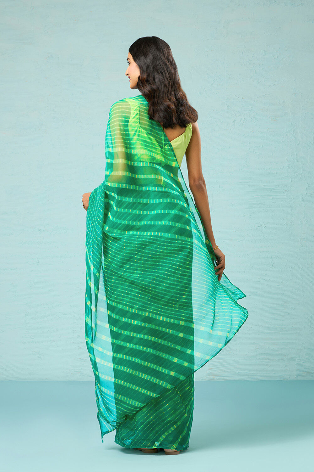 Green Rajasthan Pure Silk Georgette Tie & Dye Leheriya Saree image number null