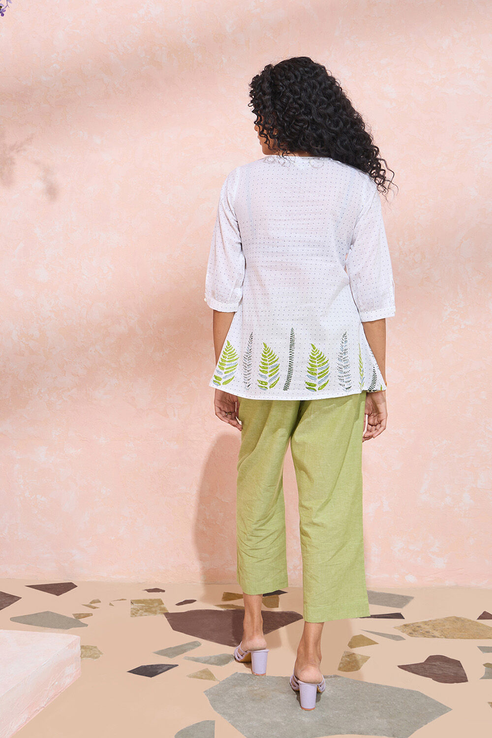 White Block Printed Pure Cotton Short Top image number null