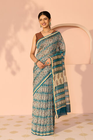 Blue Rajasthan Pure Silk Cotton Printed Sanganeri Saree thumbnail image number null