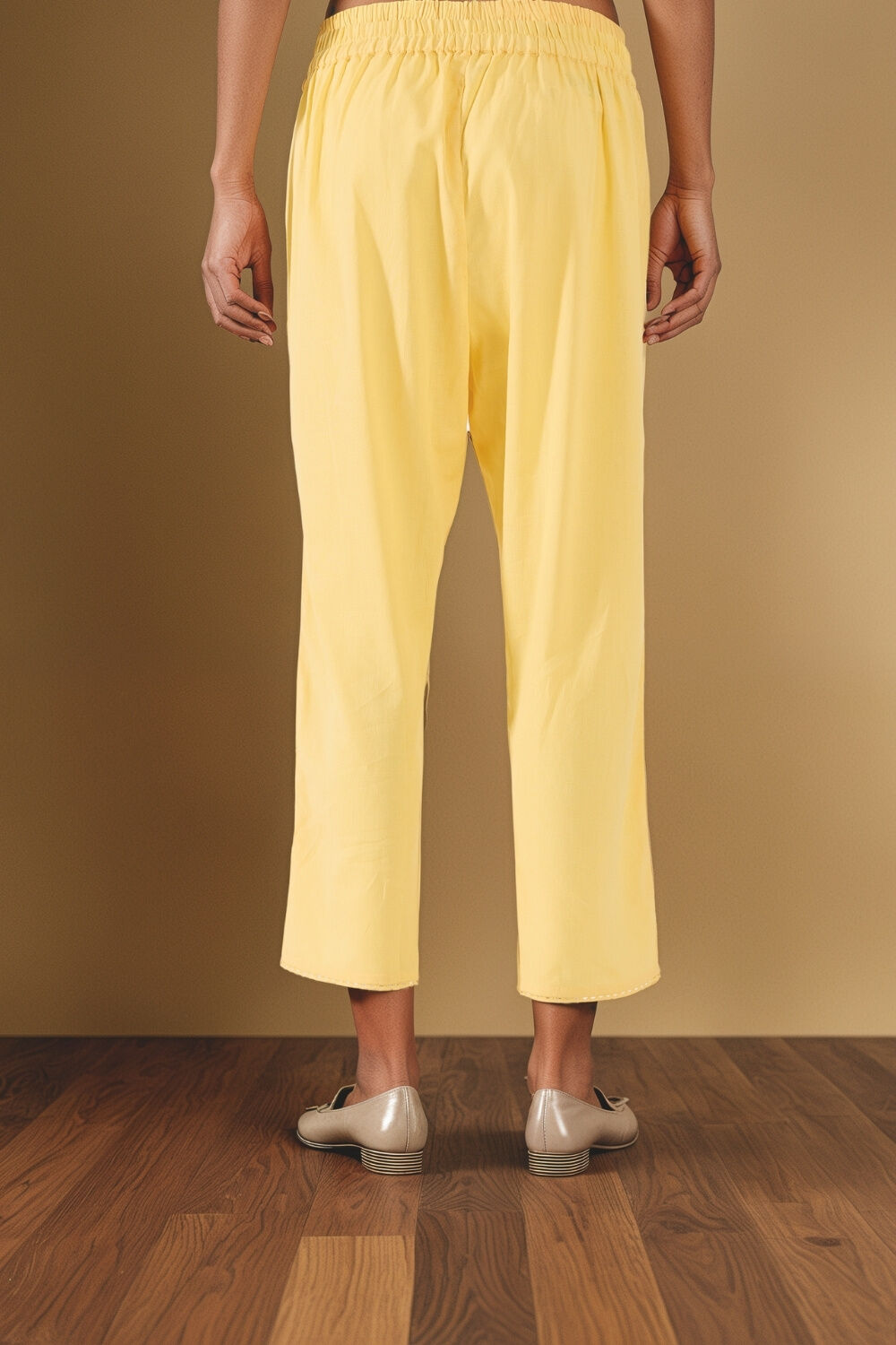 Light Yellow Woven Pure Cotton Linen Trouser image number null
