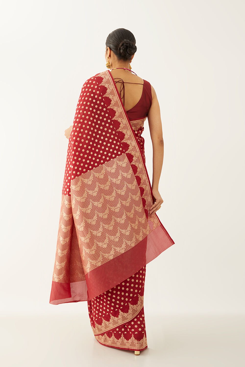 Dark Red Pure Silk Georgette Banarasi Saree image number null