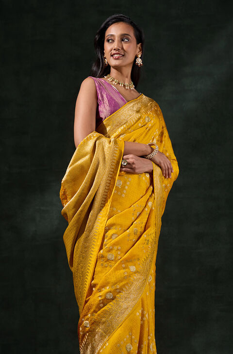 Yellow Viscose Woven Saree