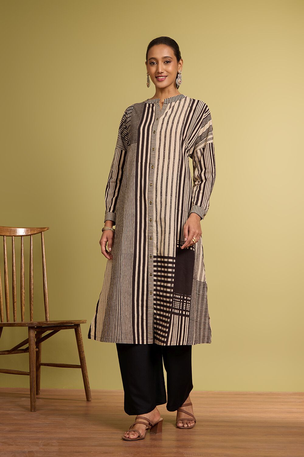 Black Bagru Block Printed Pure Cotton Kurta image number null