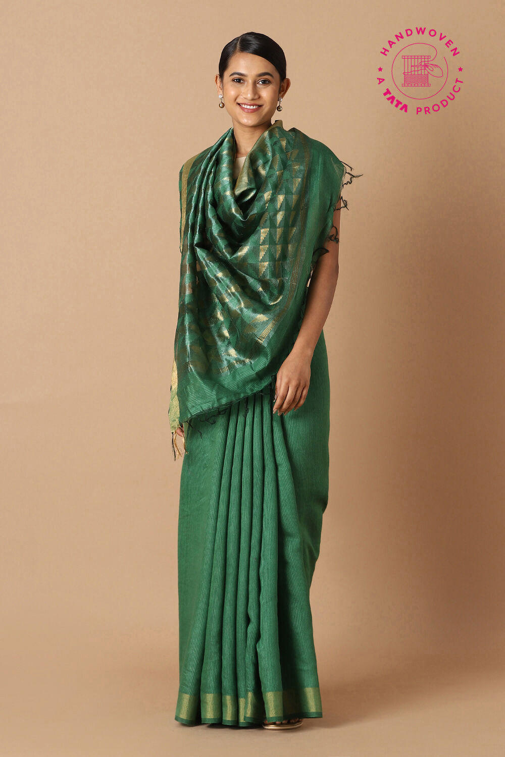 Dark Green Pure Silk Tussar Bhagalpuri Saree image number null